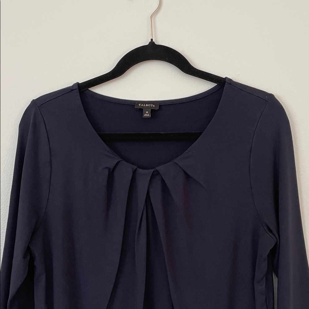 Talbots Classic Navy Women's Knit Blouse 3/4 Sleeves Size M